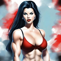 A high-quality digital art piece featuring a stunning woman with a bodybuilder's physique