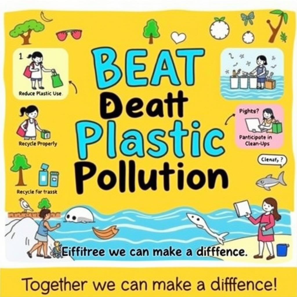 A vibrant, engaging poster that promotes the message 'Beat Plastic Pollution'