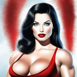 A high-quality digital art piece featuring a stunning woman with a bodybuilder's physique