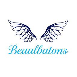A logo design featuring a stylish pair of wings symbolizing elegance and grace, with the word 'Beauxbatons' prominently displayed in an elegant, serif font in a vibrant blue color