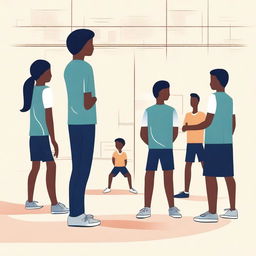 A simple yet poignant vector art image illustrating the contrasting experiences in a physical education class