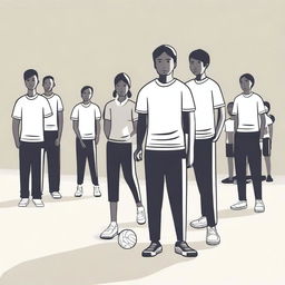 A simple yet poignant vector art image illustrating the contrasting experiences in a physical education class