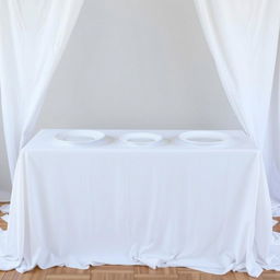 A photograph featuring three identical white plates of the same size and shape, crafted from different materials: pottery, china, and plastic
