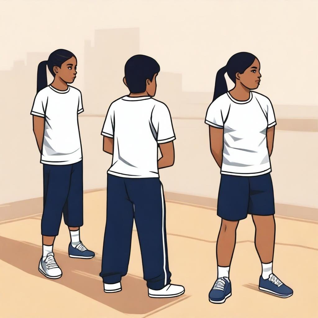 A simple yet poignant vector art image illustrating the contrasting experiences in a physical education class