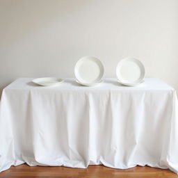 A photograph featuring three identical white plates of the same size and shape, crafted from different materials: pottery, china, and plastic