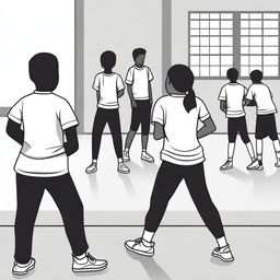 A simple yet poignant vector art image illustrating the contrasting experiences in a physical education class