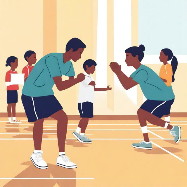 A simple yet poignant vector art image illustrating the contrasting experiences in a physical education class