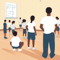 A simple yet poignant vector art image illustrating the contrasting experiences in a physical education class