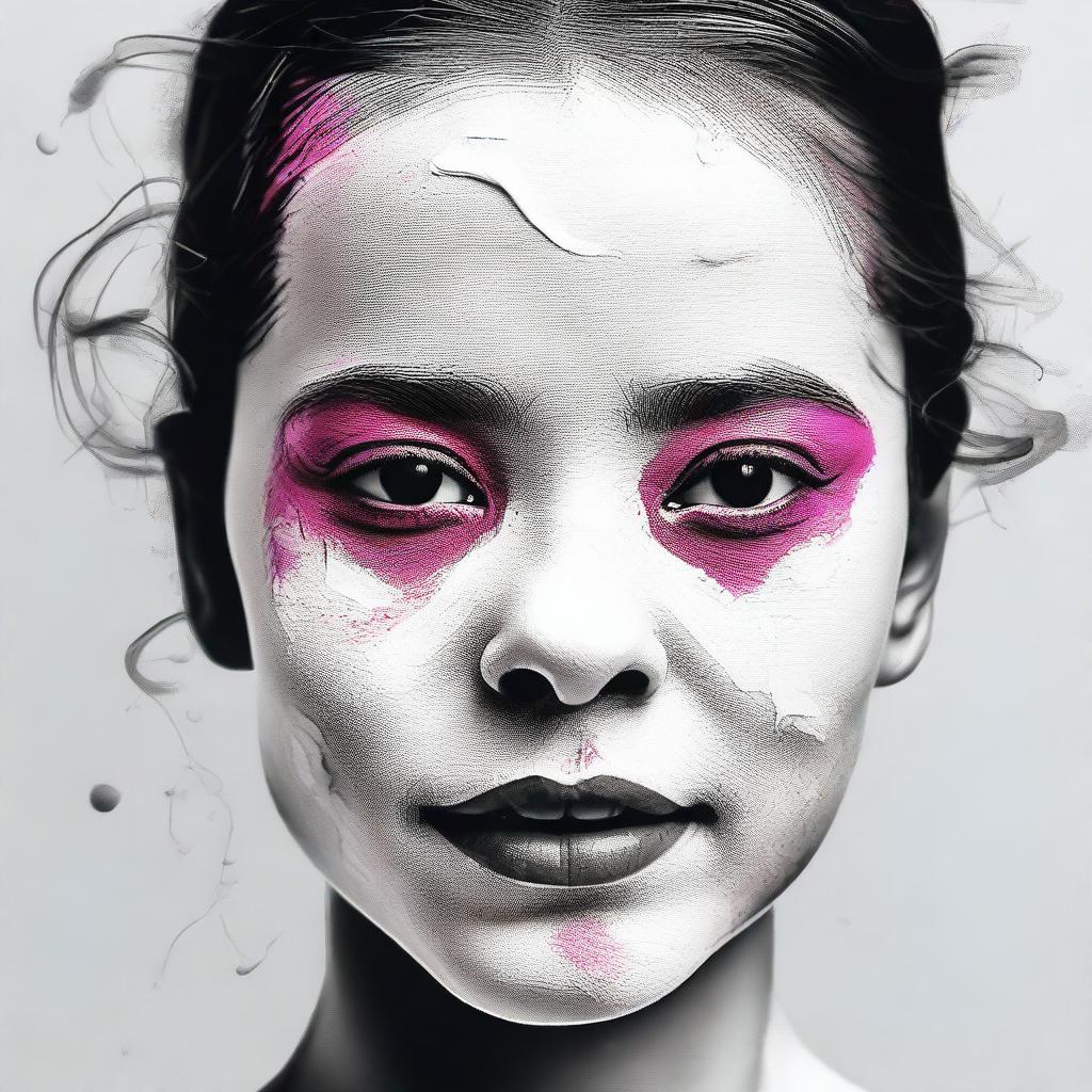 A high-quality, digital art image showcasing a girl's face with white paint creatively applied