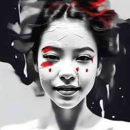 A high-quality, digital art image showcasing a girl's face with white paint creatively applied