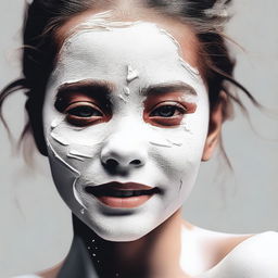 A high-quality, digital art image showcasing a girl's face with white paint creatively applied