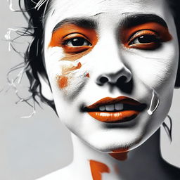 A high-quality, digital art image showcasing a girl's face with white paint creatively applied