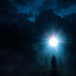 A mystical scene capturing the essence of immortal light illuminating a dark, shadowy world