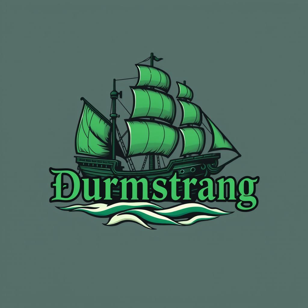 A logo featuring a majestic ship, resembling a classic vessel, with detailed textures and sails billowing