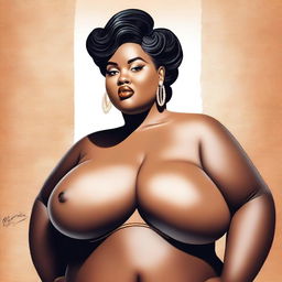 A tastefully crafted digital art piece featuring a full-figured woman