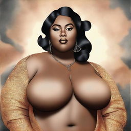 A tastefully crafted digital art piece featuring a full-figured woman