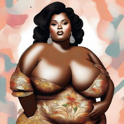 A tastefully crafted digital art piece featuring a full-figured woman