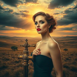 A surreal landscape featuring a vast piece of land set against a dramatic sky