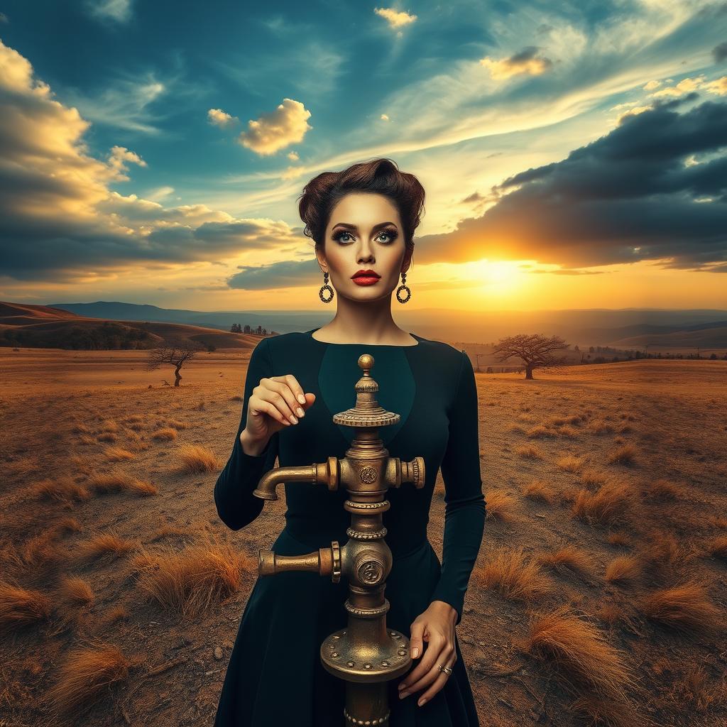 A surreal landscape featuring a vast piece of land set against a dramatic sky