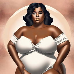 A tastefully crafted digital art piece featuring a full-figured woman