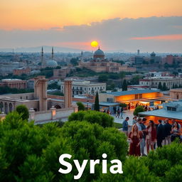 A vibrant and optimistic landscape of Syria, showcasing its stunning architecture with a blend of ancient ruins and modern buildings
