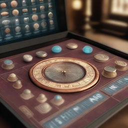 A 3D rendered image of an interactive software interface for a historical time travel simulator