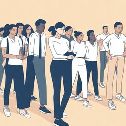 A simple, yet impactful vector art image showcasing teachers in a physical education class who are at a loss on how to support undocumented immigrant students