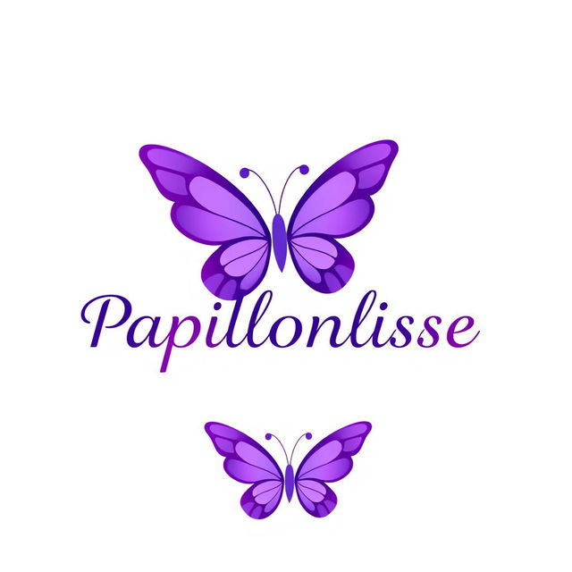 A logo design featuring a beautifully stylized butterfly with elegant wings, incorporating shades of purple