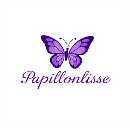 A logo design featuring a beautifully stylized butterfly with elegant wings, incorporating shades of purple