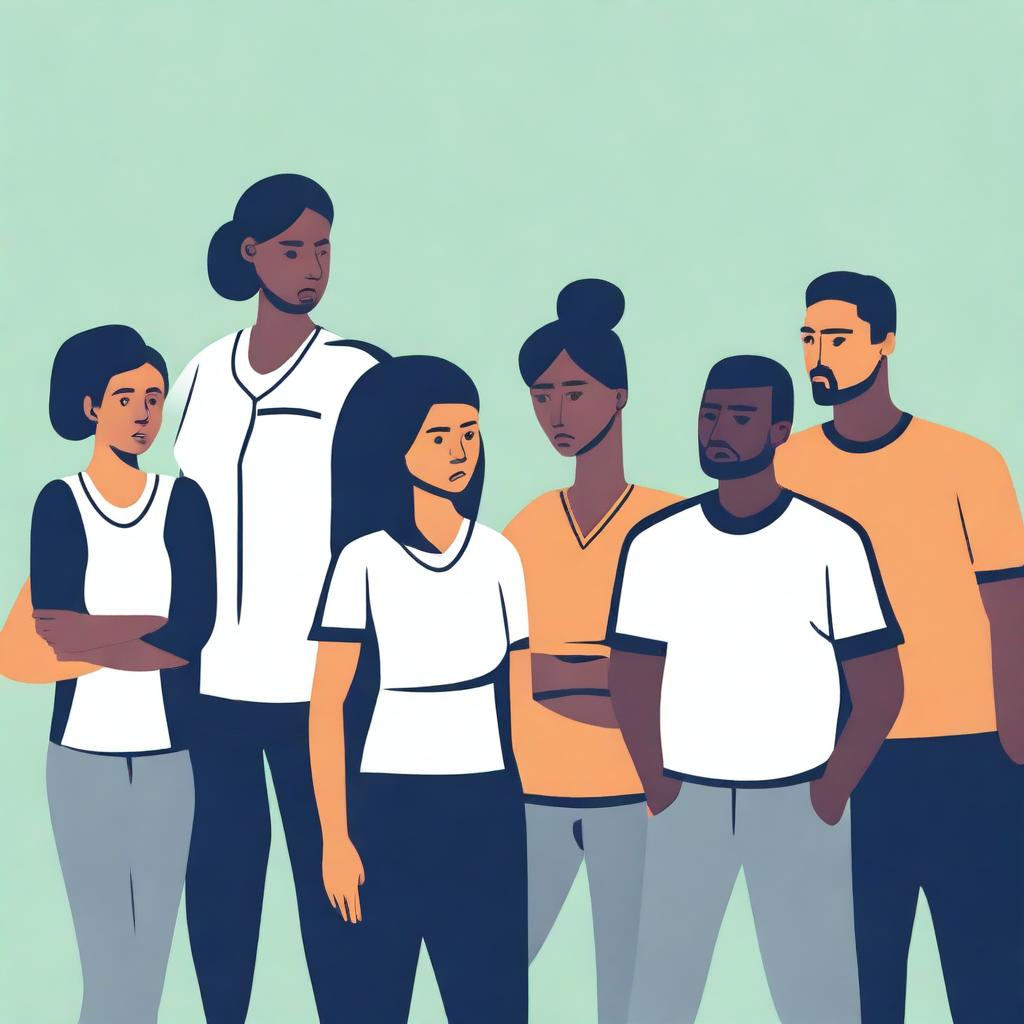 A simple, yet impactful vector art image showcasing teachers in a physical education class who are at a loss on how to support undocumented immigrant students