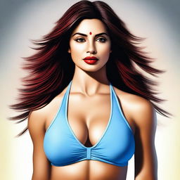 A high-quality digital art depiction of an alluring woman with the physique of a yoga trainer