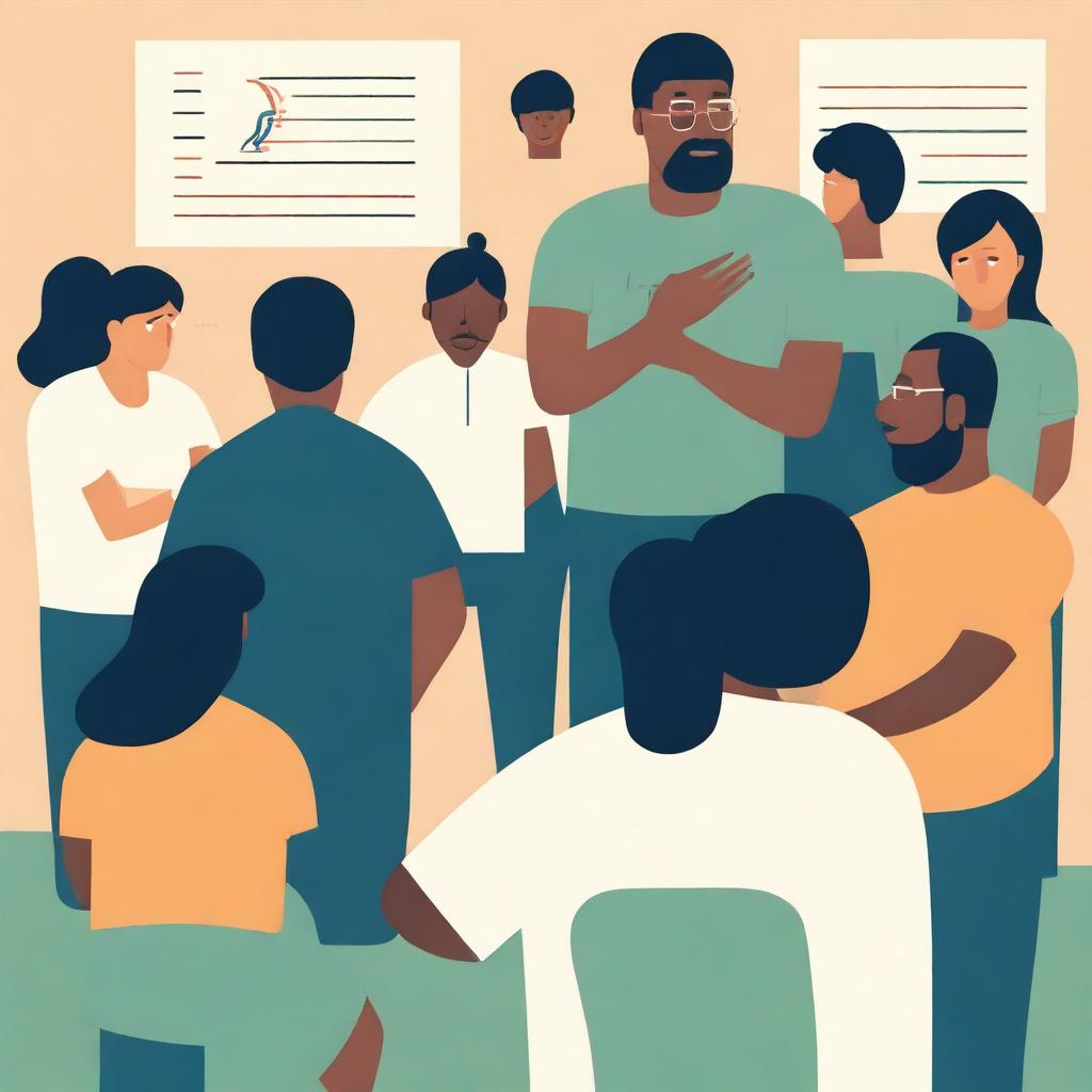 A simple, yet impactful vector art image showcasing teachers in a physical education class who are at a loss on how to support undocumented immigrant students