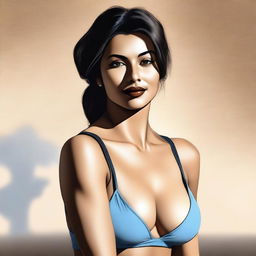 A high-quality digital art representation of a captivating woman with a yoga trainer's physique