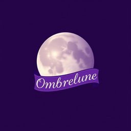 A logo design featuring a full moon wrapped in a flowing ribbon that elegantly displays the name 'Ombrelune' in a striking purple color