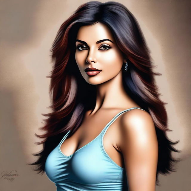 A high-quality digital art depiction of a stunning woman with the physique of a yoga trainer