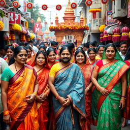 A vibrant celebration showcasing Bangladeshi Hindus during a traditional festival