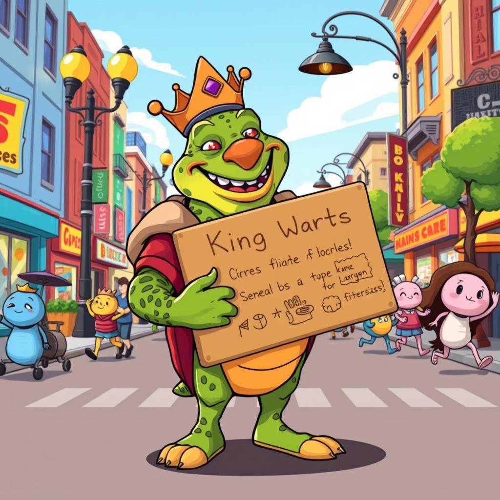 A cartoon-style image of King Wart, also known as Mamu, depicted as a humorous character