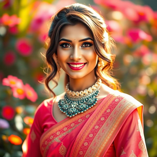 A glamorous portrait of the popular Bangladeshi actress Pori Moni, showcasing her beautiful features and captivating smile