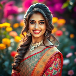 A glamorous portrait of the popular Bangladeshi actress Pori Moni, showcasing her beautiful features and captivating smile