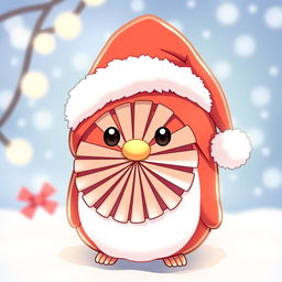 A playful and whimsical Padoru character wearing a Santa hat, but with a face designed like a fan – complete with blades forming a cute smile