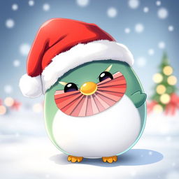A playful and whimsical Padoru character wearing a Santa hat, but with a face designed like a fan – complete with blades forming a cute smile