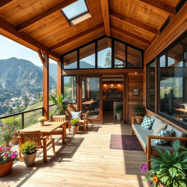 A charming prefab house designed as a cozy cafe located in the picturesque landscape of Nepal