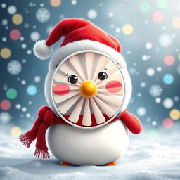 A cute and whimsical 'Padoru' character (a festive, chubby figure usually associated with Christmas) with a face designed to look like a fan