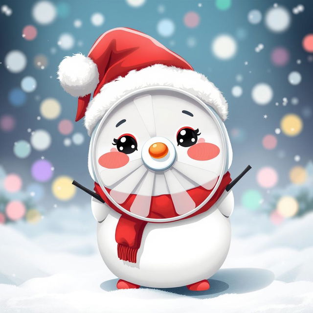 A cute and whimsical 'Padoru' character (a festive, chubby figure usually associated with Christmas) with a face designed to look like a fan