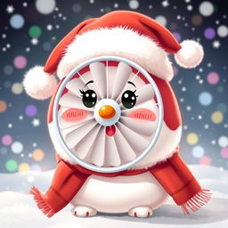 A cute and whimsical 'Padoru' character (a festive, chubby figure usually associated with Christmas) with a face designed to look like a fan