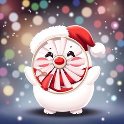 A cute and whimsical 'Padoru' character (a festive, chubby figure usually associated with Christmas) with a face designed to look like a fan