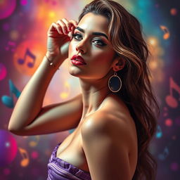 A stunning artistic interpretation capturing the beauty and charisma of a female pop star, inspired by Karol G