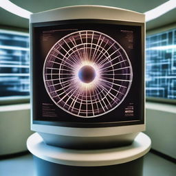 A high-resolution photo showcasing a time travel machine in a laboratory setting