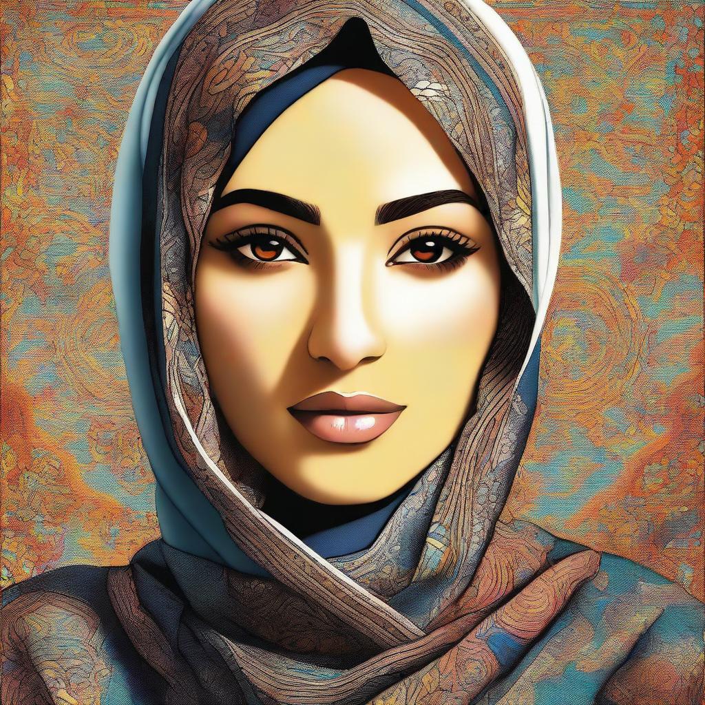 A high-quality digital art piece showcasing a young woman wearing a hijab