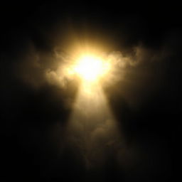 A stunning representation of immortal light emerging from a backdrop of deep, dark shadows, symbolizing a spiritual essence that transcends worldly images